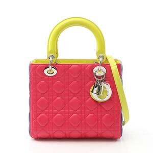 Dior Lady Cannage Leather Handbag Pink Yellow Blue